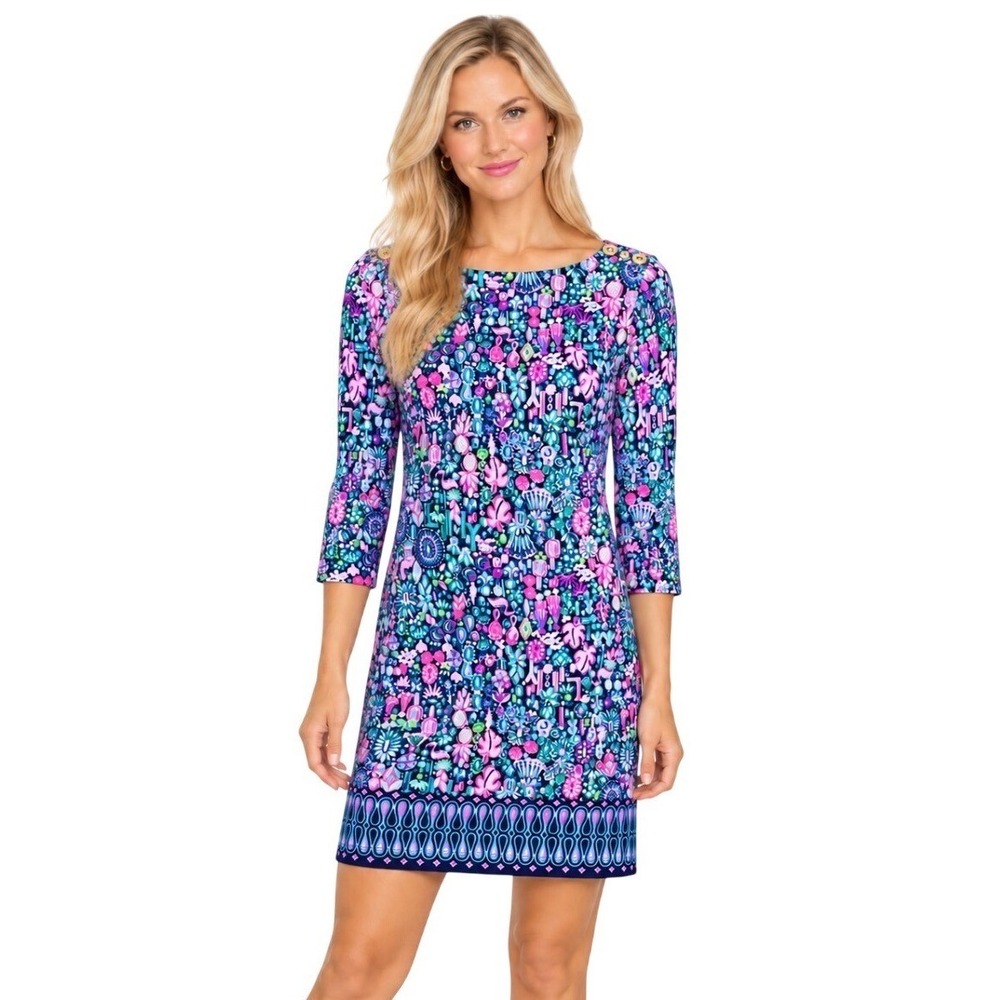 NWT Lilly Pulitzer UPF 50+ Sophie Dress Low Tide Navy Jewely Engineered S